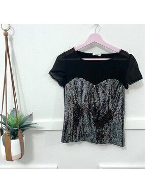 Moschino Cheap & Chic Black Sequin Short Sleeve Top Size US 8 Party Glam